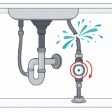 Under-sink shutoff valve emergency illustration