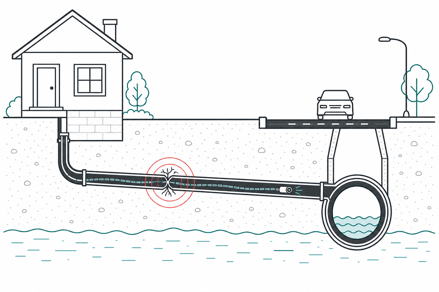 hero sewer-line-repair illustration Sherwood Plumbing branded illustration