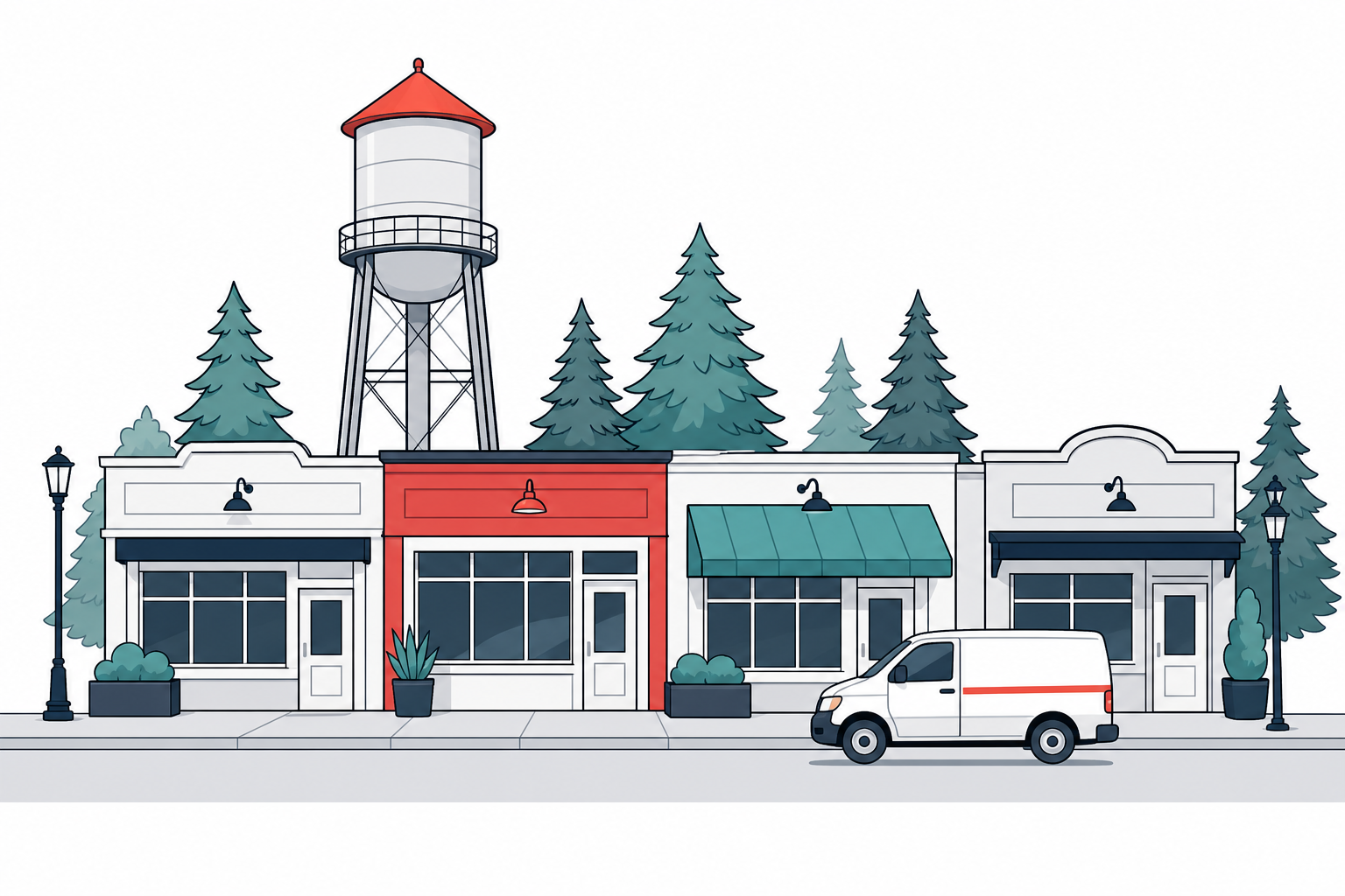 Illustration of Sherwood, Oregon with a Sherwood Plumbing service van