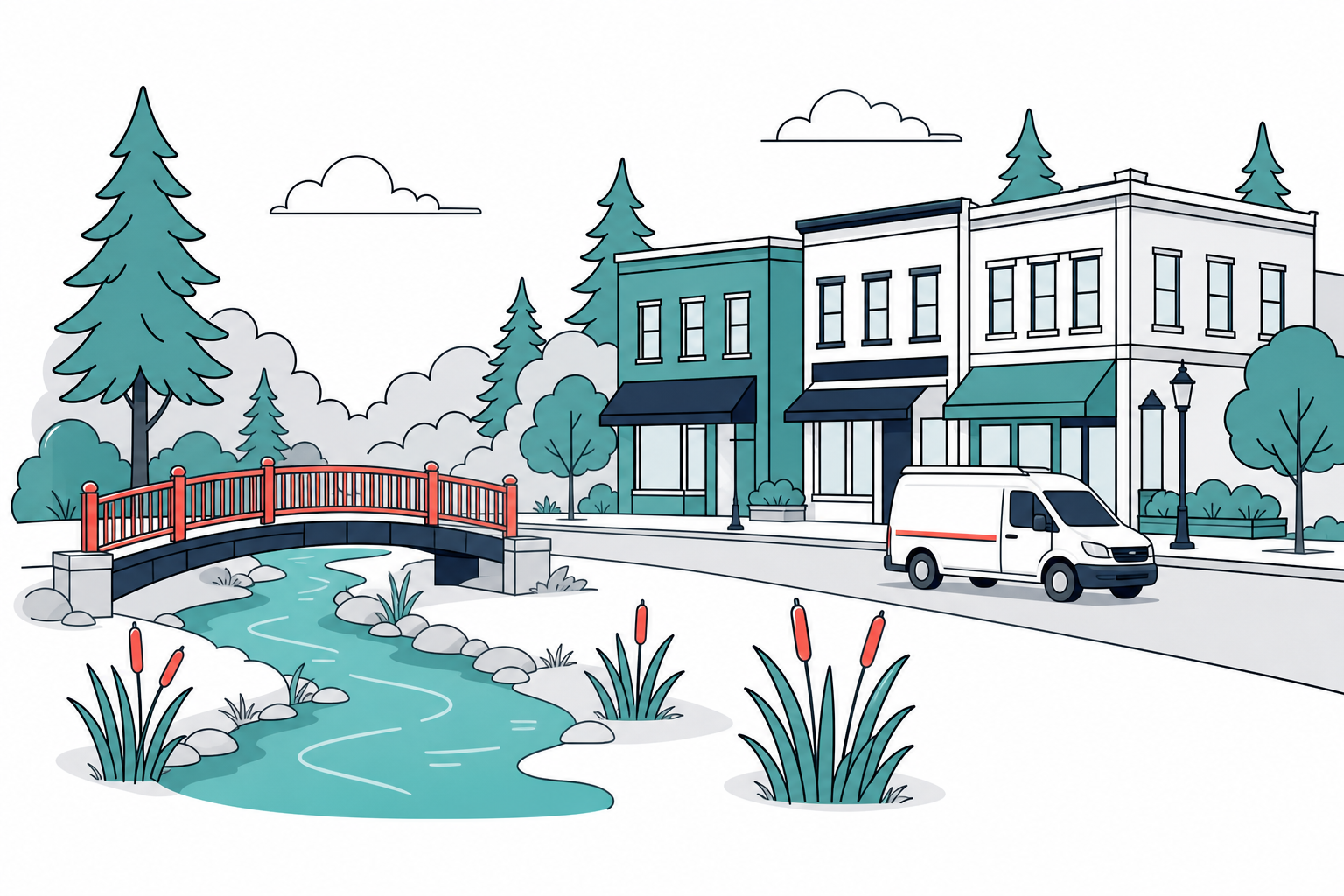 Illustration of Tigard, Oregon with a Sherwood Plumbing service van