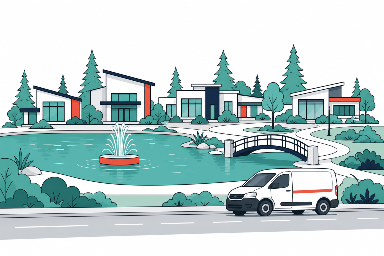 Illustration of Tualatin, Oregon with a Sherwood Plumbing service van