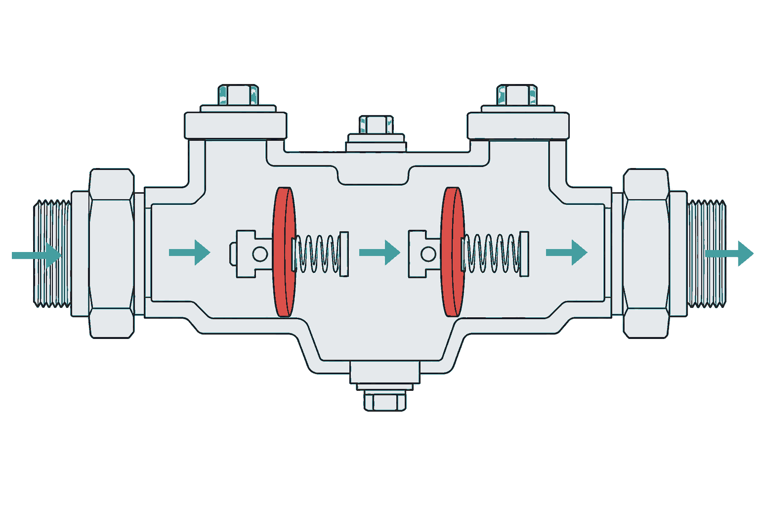 Backflow assembly cutaway illustration