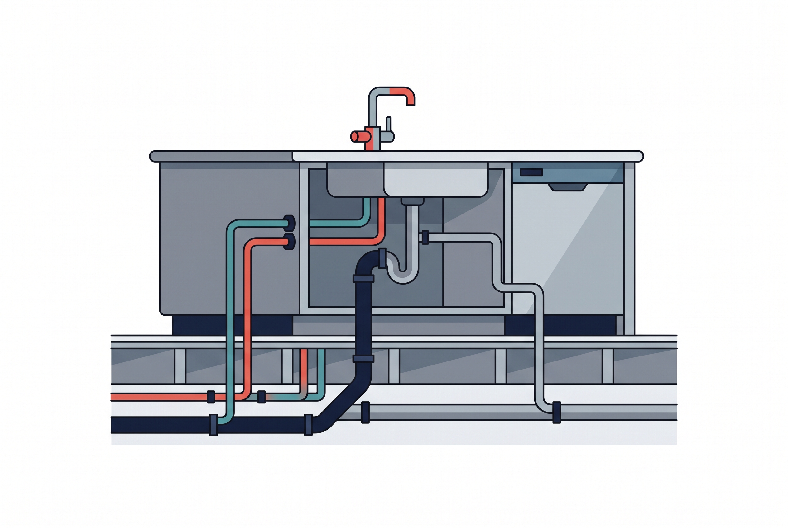 Sherwood Plumbing — remodels illustration Illustration: section_kitchen.png — Sherwood Plumbing remodels