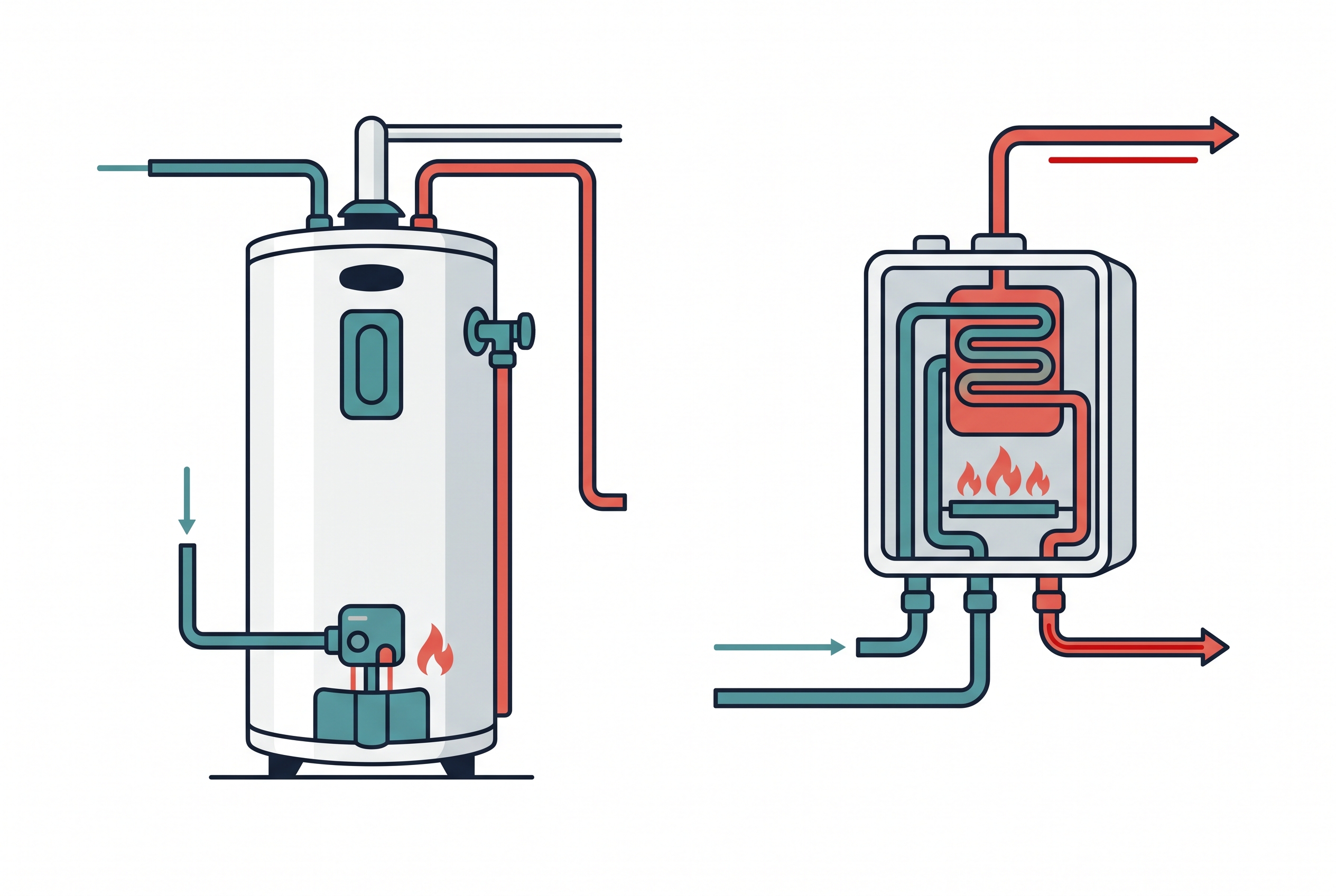 Illustration: section_tank_vs_tankless.png — Sherwood Plumbing water heater repair replacement